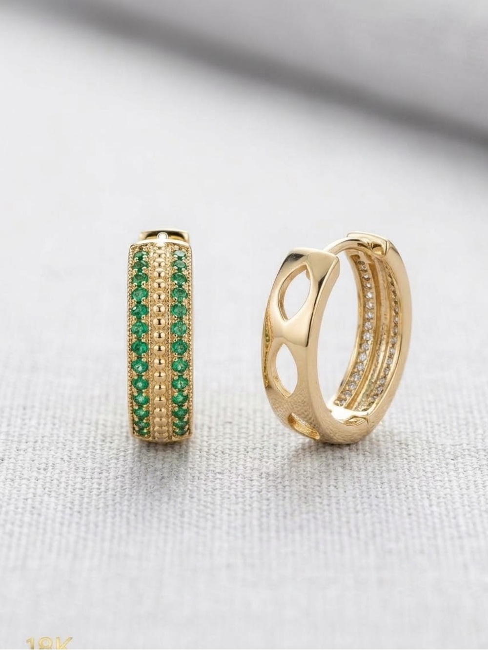 Gold Filled NEW Hoop Earrings with Emerald Green Accents, Box Included
